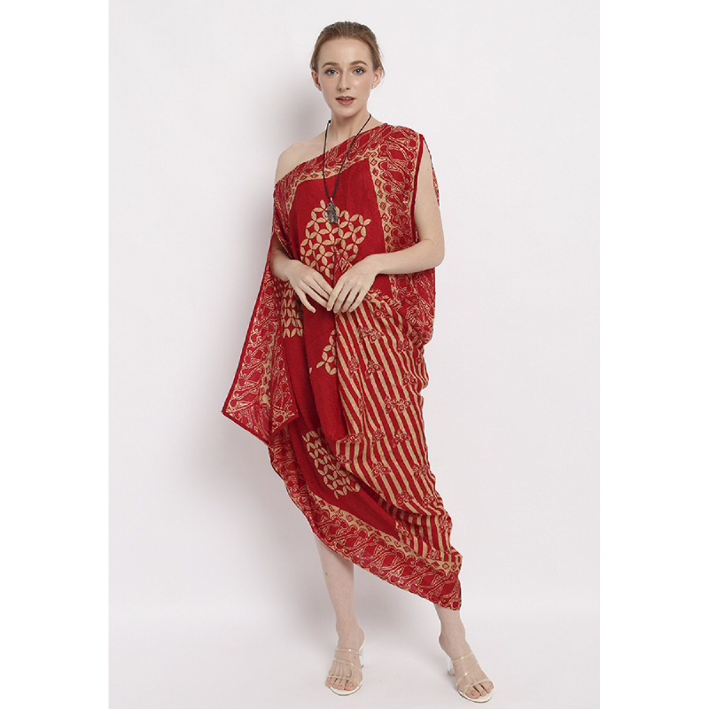 Batik Etniq Craft Dress Batik Wanita Anushka Dress Batik Asimetris Red Istyle