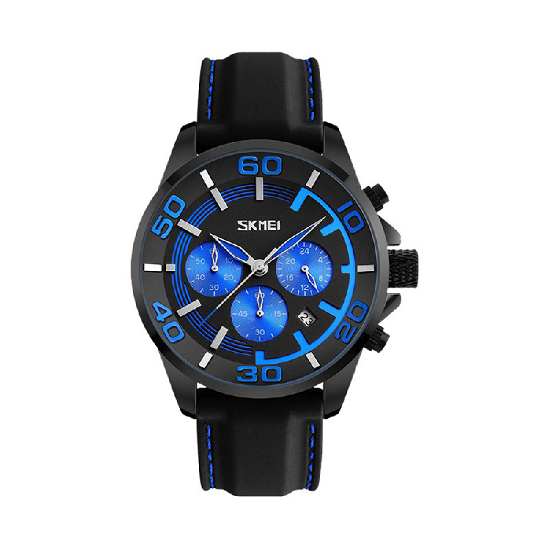 SKMEI 9154BU Men Black Dial Black Rubber Strap Biru No Box iStyle