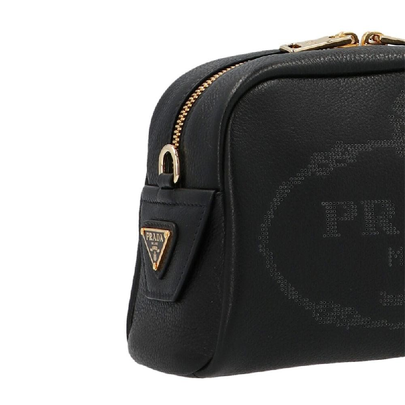 prada black pebbled leather shoulder bag