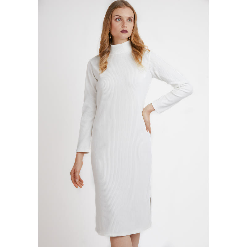 white polar neck dress