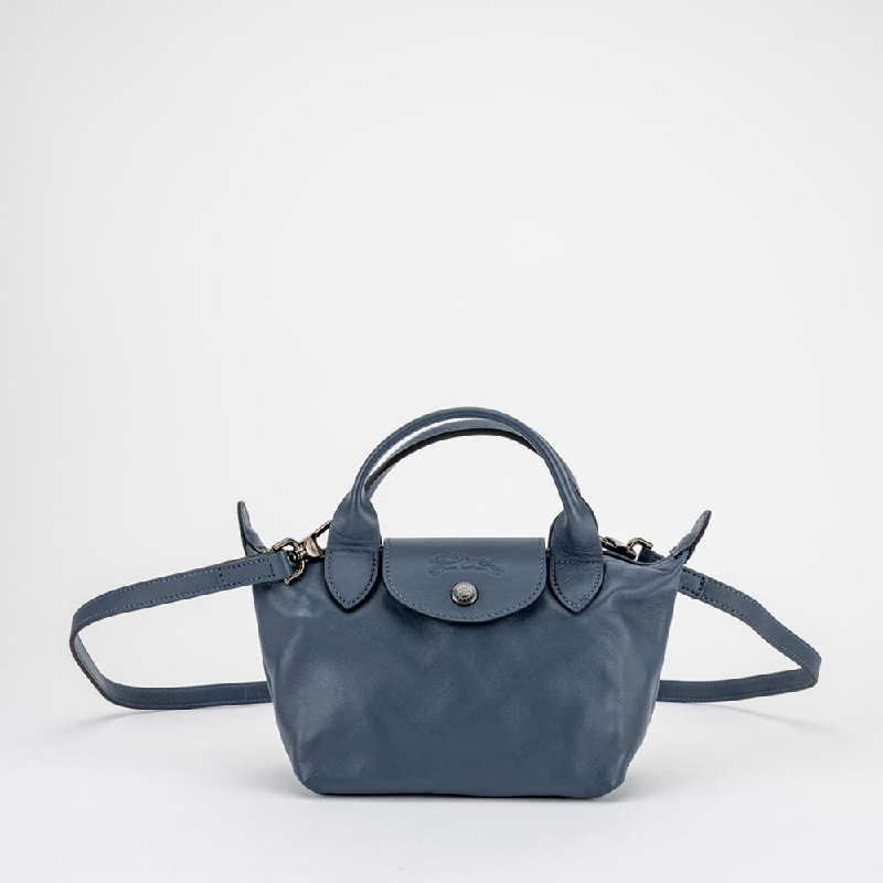 Le Pliage Cuir M Top handle bag Pilot Blue - Leather (L1515757729)