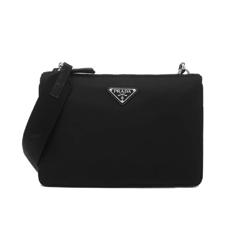 PRADA: pouch in re-nylon with triangular logo - Black