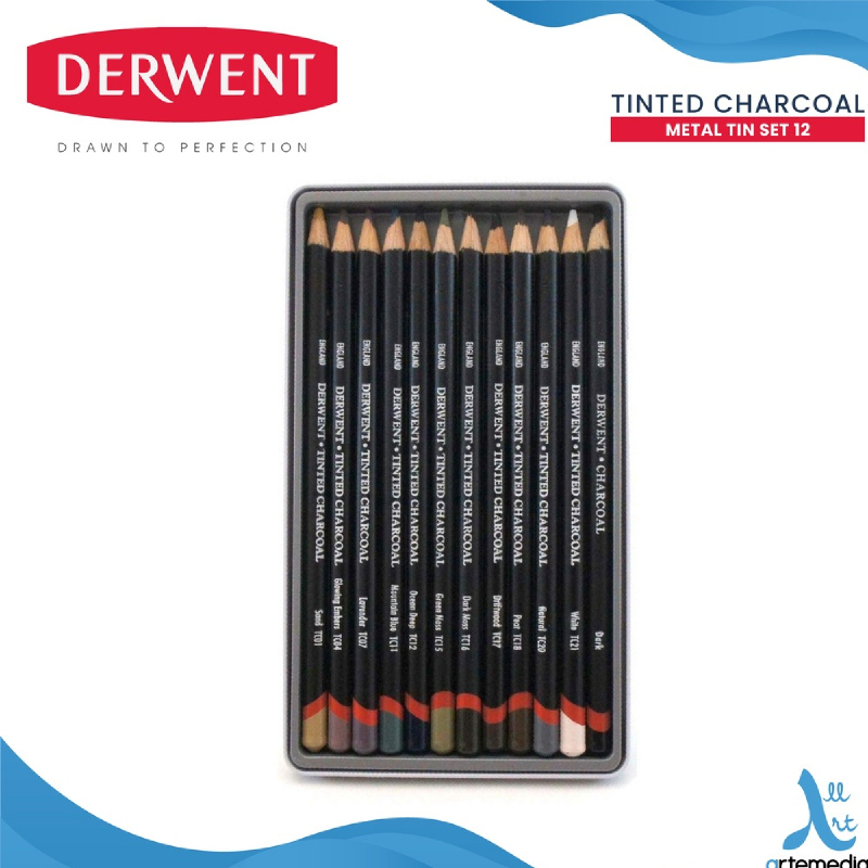 Derwent : Tinted Charcoal Pencil : Metal Tin Set Of 12