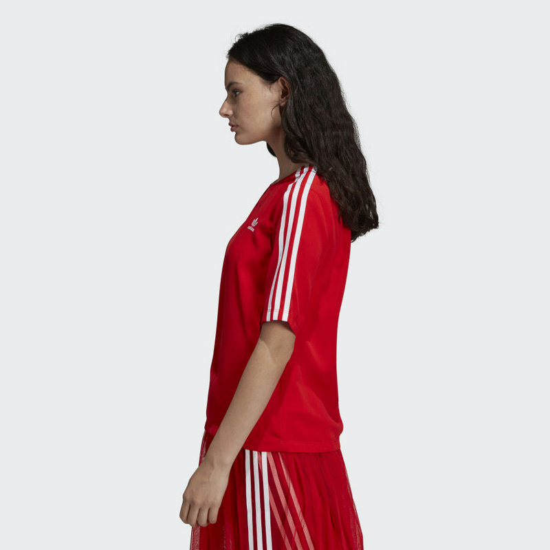 adidas 3 stripe t shirt women's red